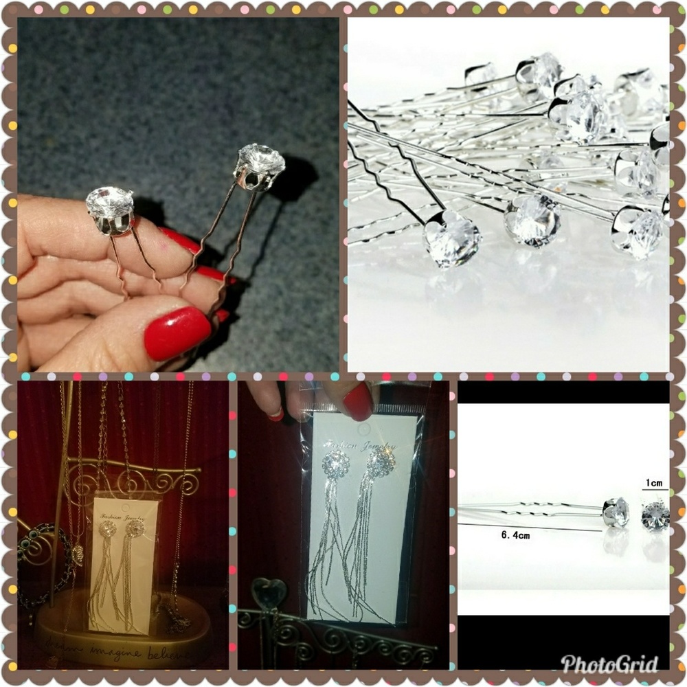 Rhinestone Hair pins & Dangle earrings bundle